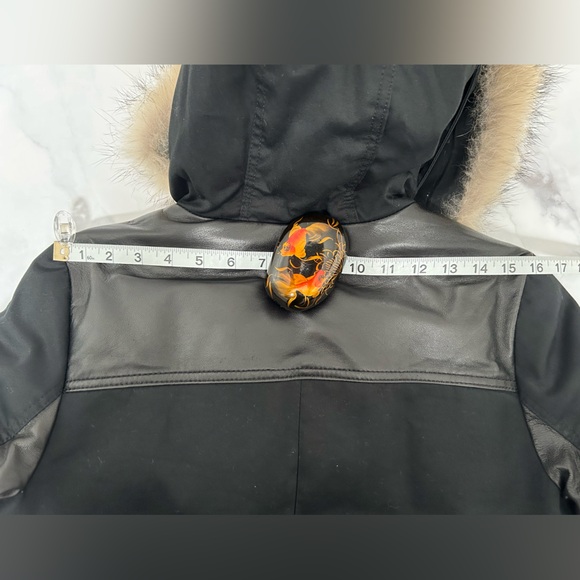 DANIER Down Filled Leather Accent Bomber w Detachable Coyote Fur Hood Trim - Picture 14 of 17